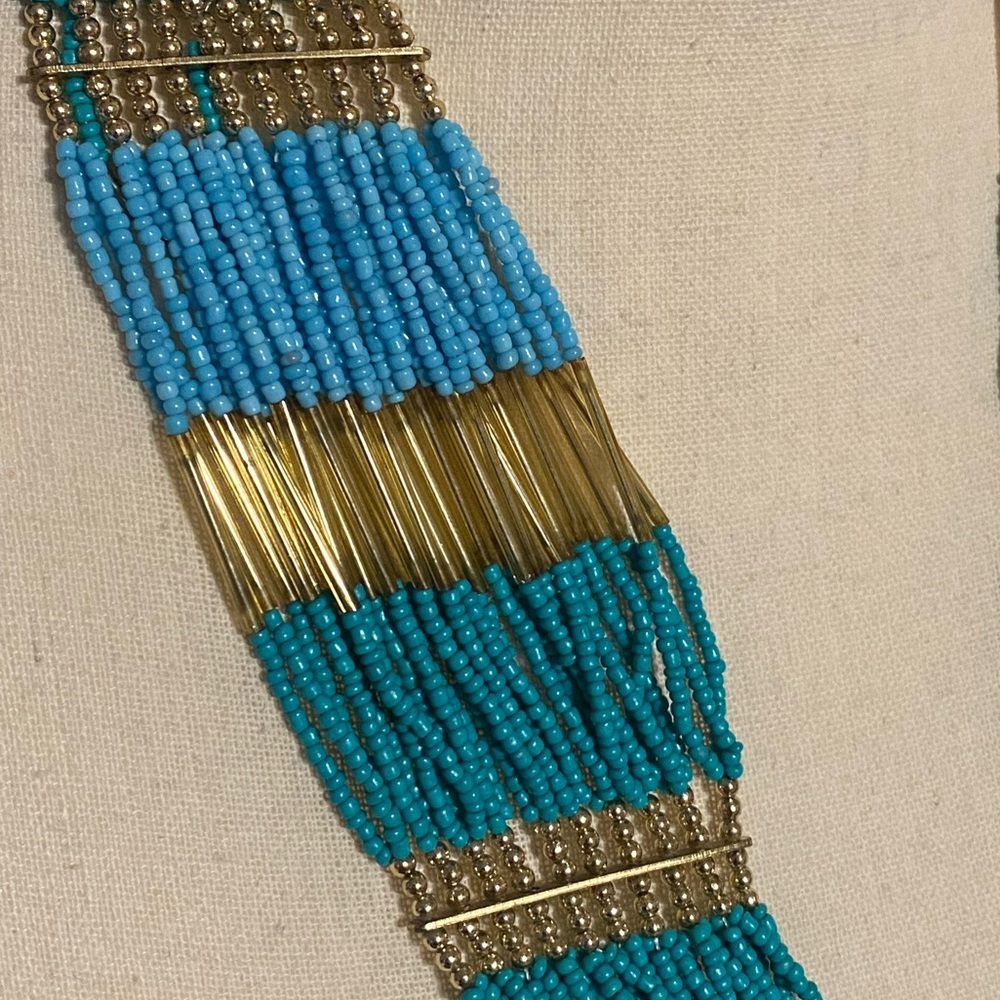Multi Strand Turquoise Seed Bead Statement Neckla… - image 2
